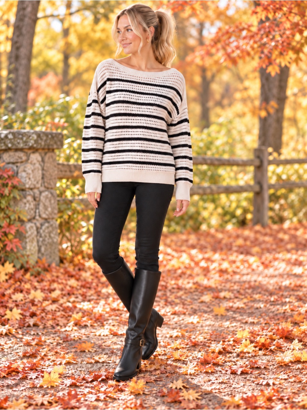 Lululemon Large Striped Cream and Black Knit Sweater - Women thumb holes Fall